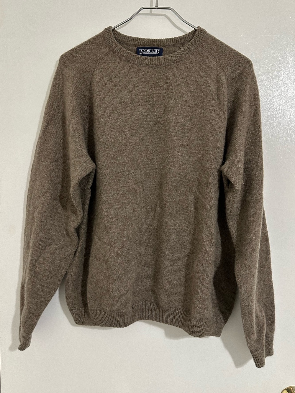 LANDS’ END Women’s Cashmere Crewneck Sweater Gray/Brown Large GUC